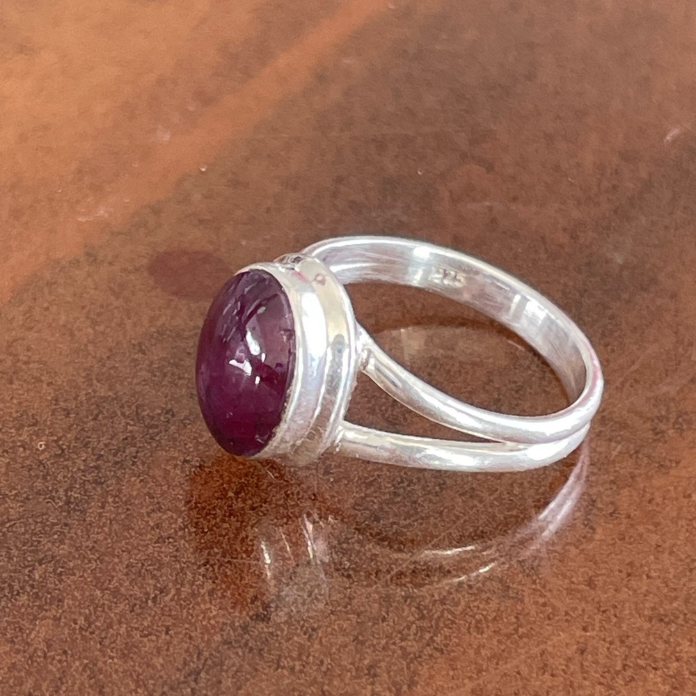 Simple Sterling Silver Ring With Deep Burgundy St… - image 3